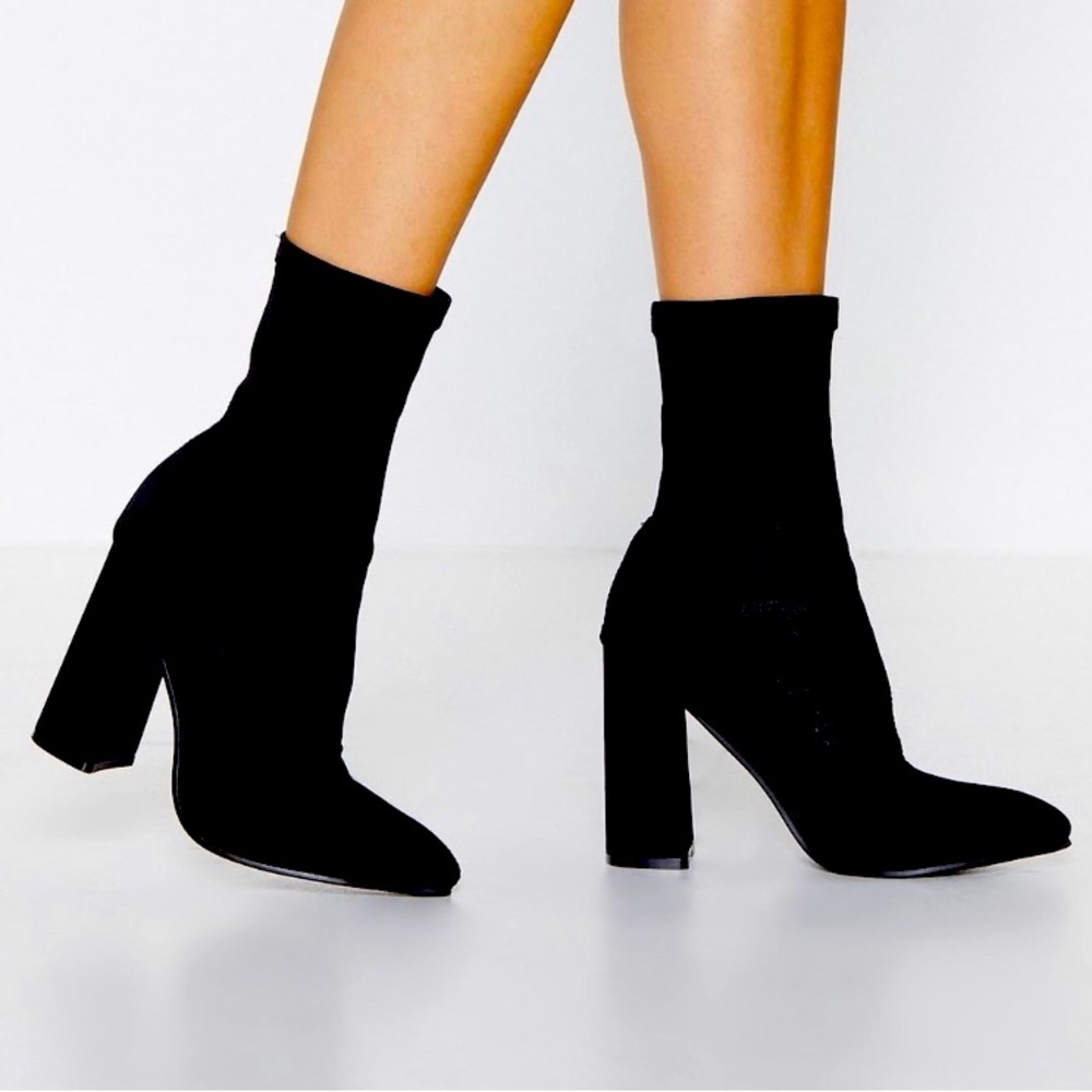 Public Desire Black Sock Boot with Block Heel 🥰 Size 9 Women’s